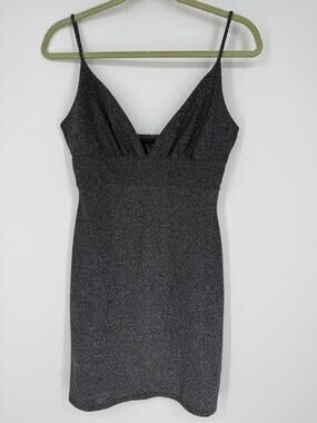 Glitter Bodycon Mini Dress Deep V SZ L Hoco Girls Night Date Night Sexy Sparkle